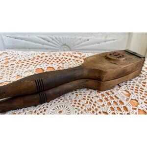 Antique Wooden Handheld Citrus Lemon Press Juicer With Metal Hinges & Rustic Fin